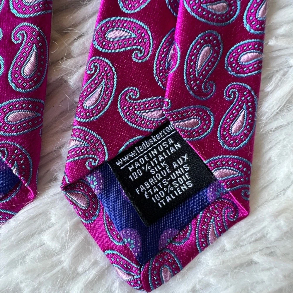 Ted Baker London Purple Pink Paisley Tie Prince 100% Italian Silk Made in USA 3